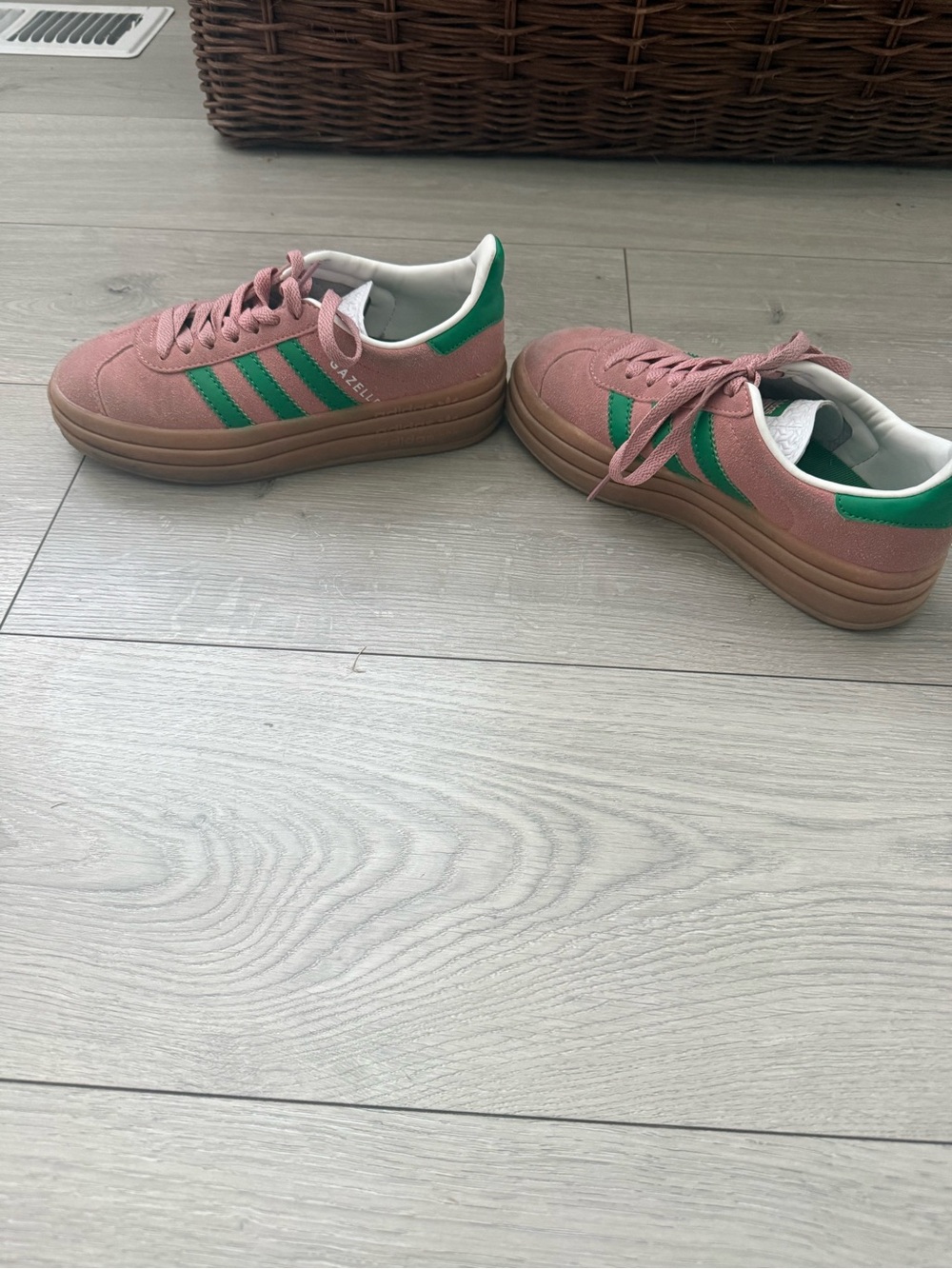 adidas Pink and Green Platform Gazelle Sneakers